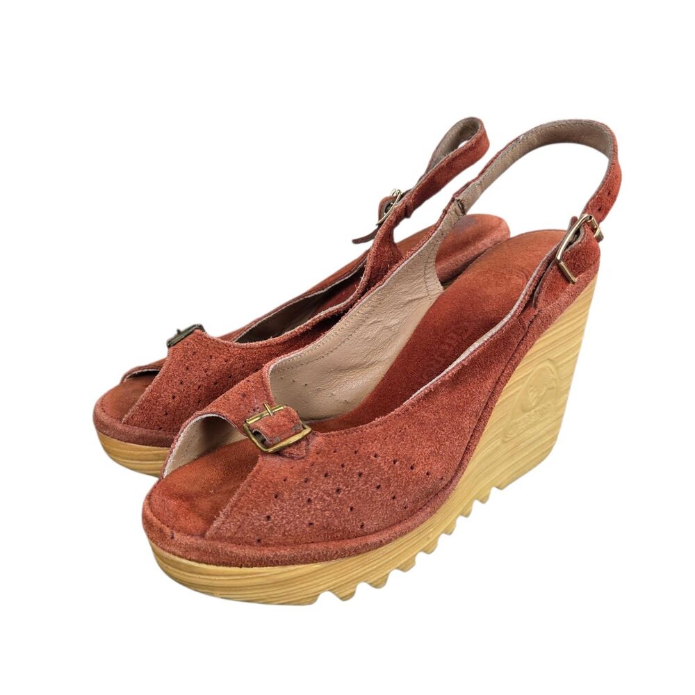 Vintage Cherokee of California Platform Wedge Sandals 5 Suede Rust Slingback